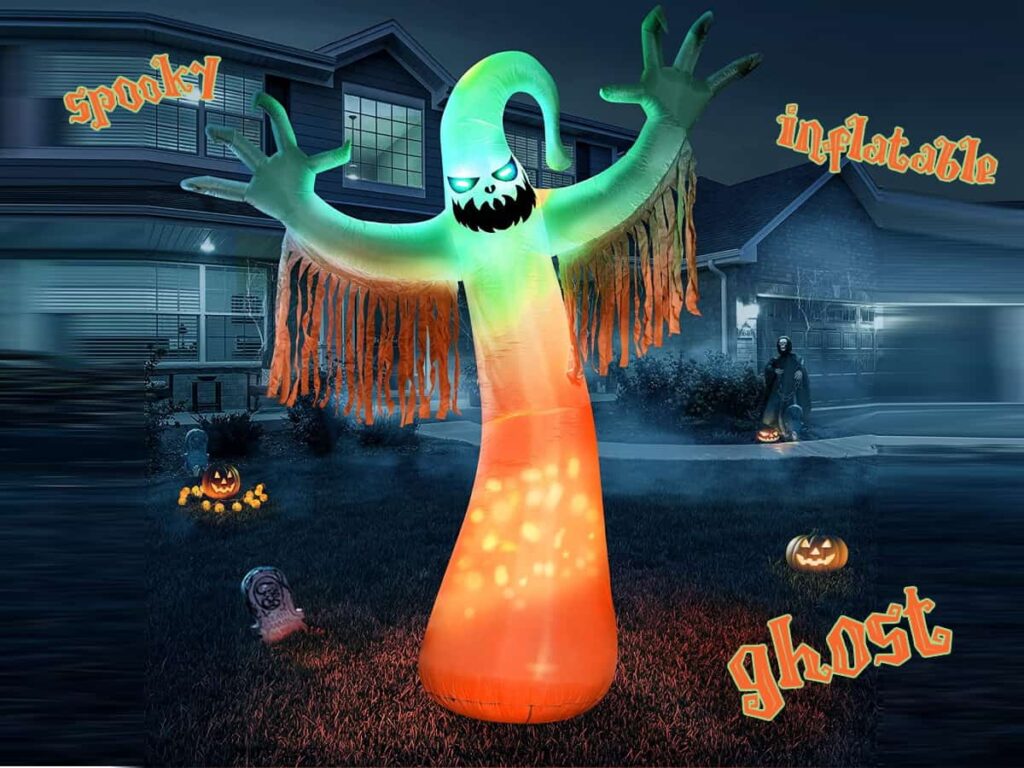 10 Ft Halloween Inflatable Ghost Decoration with Built-in Orange LED ...
